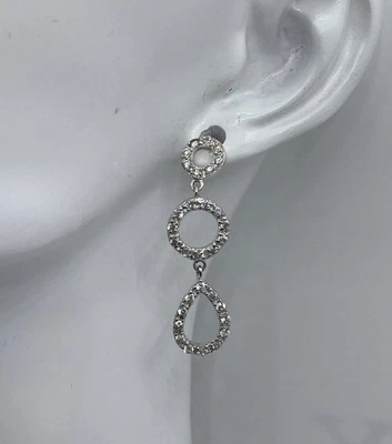 Sterling Silver 925 Elegant 3 Tear Dangle Stud Earrings - Image 1 of 4