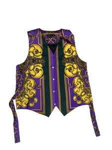 CHALECO VINTAGE CREMA DE SEDA GRIEGO MULTICOLOR BARROCO TALLA GRANDE - Imagen 1 de 4