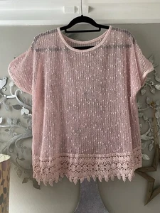 Made In Italy Shell Pink Crochet Tunic Top One Size UK 16/18 Ch 46” - Picture 1 of 6