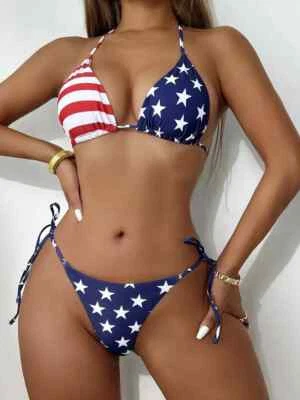 USA Flag Print 2 Piece Bikini Set - Image 1 of 4