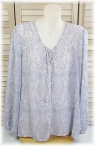 Women's Pale Purple Paisley Lace Up L/S Blouse Forever New Size L - Picture 1 of 9