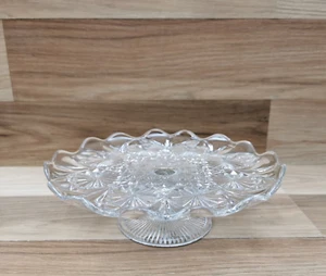 Vintage Clear Pressed Glass Wavy Edge Pedestal Cake Plate Stand - 8.25" - Picture 1 of 8