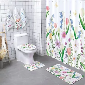 7 Pcs Wildflower Flower Shower Curtain Set Floral Bathroom Decor Flower Showe... - Picture 1 of 7