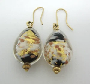 ~ELEGANTE 14K YG TRAGBARE SCHWARZ, WEISS & GOLD KUNSTGLAS OHRHÄNGER 7,9 G - Bild 1 von 6