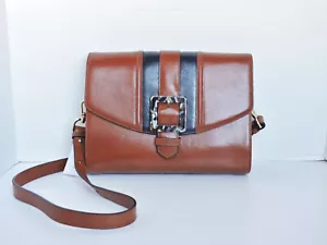 Borsa a tracolla Brahmin Jacquelyn Whiskey Portico marrone blu pelle liscia nuova con etichetta - Foto 1 di 9