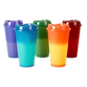 16Oz 5 Pack Color Changing Cups - Reusable Plastic Cups with Lids Coffee Cups... - Picture 1 of 5