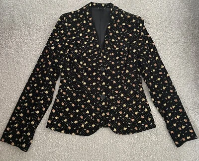 Chaqueta Blazer H&M Negra Estampado Floral Cordón Aguja - Talla 38 (Reino Unido 8-10) Foto 1 de 4