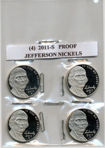 2011-S PROOF JEFFERSON NICKELS (LOT OF 4 COINS) Cover