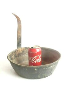 1800's ANTIQUE tin lined SKILLET PAN with wrought iron handle PRIMITIVE kitchen*