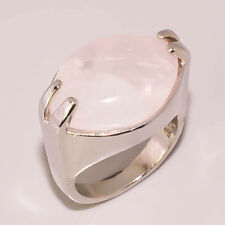Pink Rose Quartz Woman Jewelry 925 STERLING SILVER PLATED RING 7.5