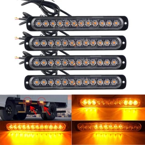 4x Amber 12LED Car Truck Emergency Beacon Warning Hazard Flash Strobe Light Lamp - Picture 1 of 11