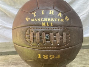 Man City  leather style display football ETIHAD MANCHESTER M11. Fathers Day gift - Picture 1 of 2