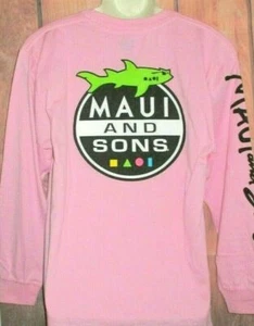 Maui and Sons Mens Shark Graphic T-Shirt Long Sleeve Logo Pink Size L NEW - Picture 1 of 2
