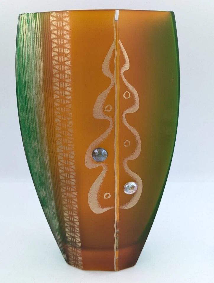 Womar Glass Hand Painted Art Vase 14" Poland - Image 1 of 4