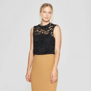 Women's Lace Mock Neck Tank Top - Who What Wear Black S - Picture 1 of 4