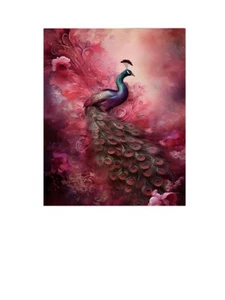 16x20 Burgundy Peacock Canvas Print Wall Art - Picture 1 of 6