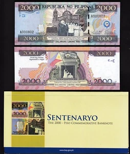 Philippines 2000 Piso 2001, Low Serial 0008xx, First 1000, UNC, Comm, P-189c - Picture 1 of 3