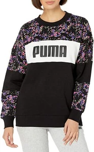 Puma Womens All Over Print Crew Sweatshirt Black-Brand All Over Print - Picture 1 of 2