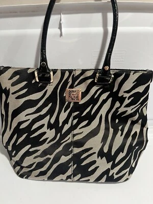Cartera Anne Klein Cebra Negra Blanca Estampado Animal Mediana Bolso de Mano Correa para el Hombro Foto 1 de 4