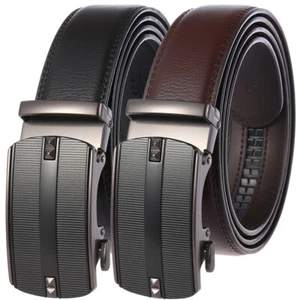 Luxury Men's Real Leather Belt Automatic Buckle Ratchet Waist Strap Jeans Dress - Picture 1 of 23