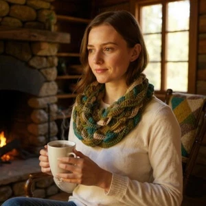 Crochet fancy beige-green-brown mesh necklace/Mother's Day handcrafted necklace - Picture 1 of 3