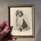 Vtg Boston Terrier Framed Picture Mid Century ? Buzza Co Craftacres 4.5 X 5.5”