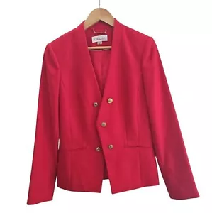 Calvin Klein Collarless 80s 90s Inspired Open Front Red Blazer Jacket Sz M NWOT - Picture 1 of 15