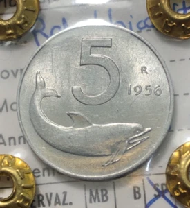 Repubblica ITALIANA RARO 5 Lire DELFINO 1956 PERIZIATA SPL++ - Foto 1 di 2