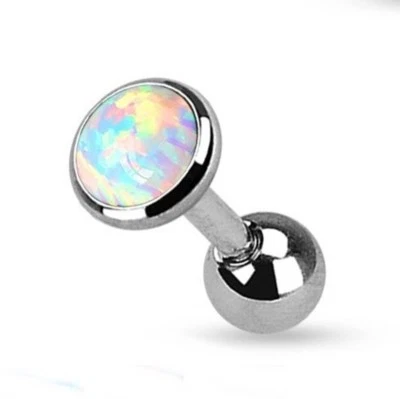 Oreja de cartílago/tragus opalita 4 mm gema blanca calibre 16 1/4" acero  Foto 1 de 3