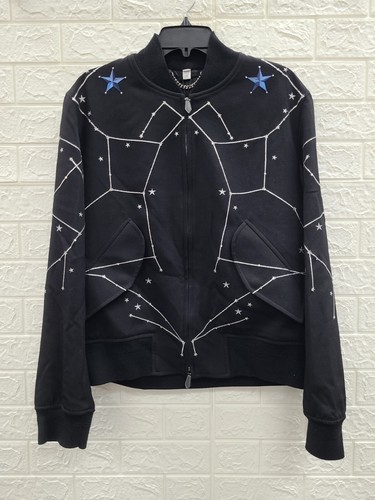 Nuova giacca nera bomber ricamata Burberry Linton cristalli taglia 48 100% lana