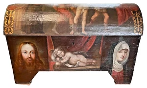 AUSSERGEWÖHNLICHE KOFFER. POLYCHROMES HOLZ MIT RELIGIÖSEN SZENEN. SPANIEN. 17E-18E - Bild 1 von 1