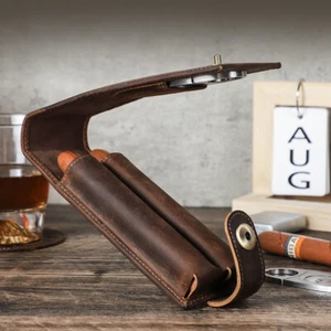 Estuche de cuero genuino para cigarros de viaje humidor portátil 2 tubos soporte para cigarros - Imagen 1 de 14