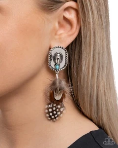 Paparazzi Feathered Fairy Tale - Brown - Cowboy Hat -Turquoise - Spotted Feather - Picture 1 of 2