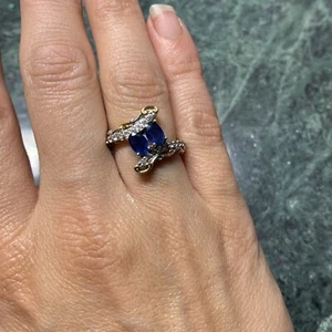Gems en Vogue 1.49ctw Royal Blue Sapphire & White Zircon Bypass Ring Size 6 - Picture 1 of 11