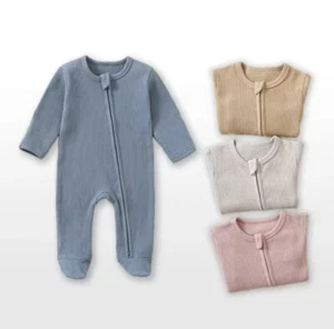 Organic Cotton Baby Romper | Zipper Footed Pajamas for Infants | Long Sleeve - Picture 1 of 12