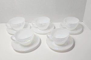 Federal Glass Moonglow Iridescent Diamondpoint Cup & saucer - buy 1 set or 5! - Picture 1 of 10