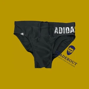 adidas men Black with white wording logo Swim Brief swimwear size 32 34 36 - Picture 1 of 5