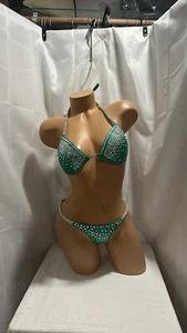 NPC COMPETITION BIKINI SUIT Hunter, Green 34D Small Bottom Handmade - Picture 1 of 8
