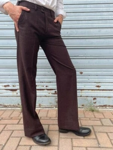 Wool 1970s Flared Brown Trousers Made in Italy Deadstock with Labels - Picture 1 of 7