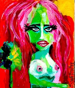 BIG SEXY REDHEAD PAINTING upcycled 17 x 20" original SWARTZMILLER DNA SIGNED ART - Picture 1 of 21