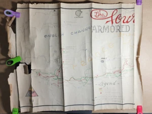 WWII 2-Piece Map 4th Armored Division D Day Invasion to Bastogne 1945 Original - Picture 1 of 24