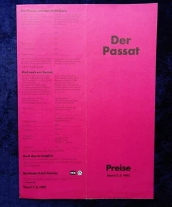 VW Passat Preisliste v. 02.08.1982 Modelljahr 1983, C, CL. GL, - Bild 1 von 1