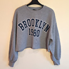 Zara women's grey crop logo sweatshirt - Small - long sleeve jumper Brooklyn '80