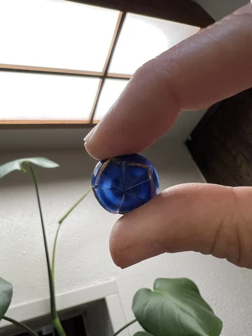 Stunning Antique Vintage Victorian COBOLT Blue Gold GLASS Collectible Button Cover