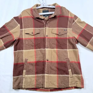 Vans Mens Medium Flannel Shirt Jacket Loose Fit Brown Plaid Button Front - Picture 1 of 10