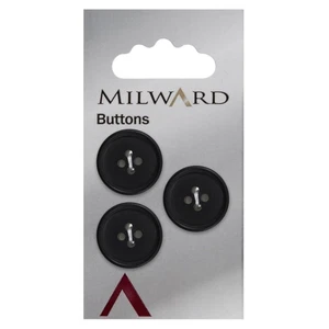 Milward Buttons: Carded: 20mm: 5 Packs of 3: Round: Black - Picture 1 of 2