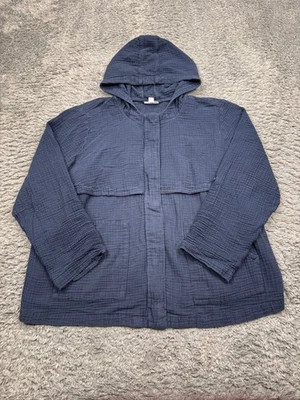 Jaqueta J Jill Feminina XL Azul Marinho Gaze Com Capuz Waffle Malha Ventilada Casaco de Trabalho - Imagem 1 de 4