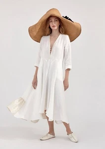 Vestido Sarah Jane Clarke de lino blanco roto marfil seda volantes asimétrico talla AU8 S - Imagen 1 de 21