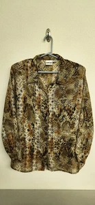 Kaktus Plus Damen braun Schlangenleder Tiermotiv Langarm Bluse Top Gr. 2X - Bild 1 von 10