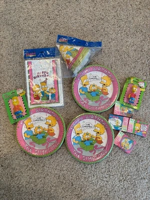 Lote de fiesta vintage de Los Simpson 1989-1990 - platos sellados, bolsas, sombreros, goma Foto 1 de 4